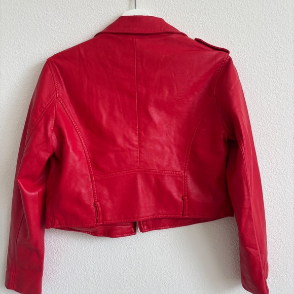 PrettyLittleThing Leather Look Biker Jacket Red - Picture 3 of 4